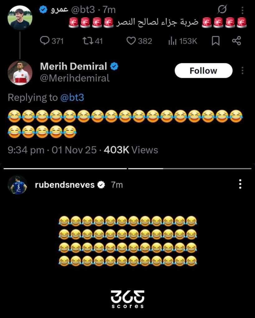 سخرية ديميرال ونيفيز من ركلة جزاء النصر