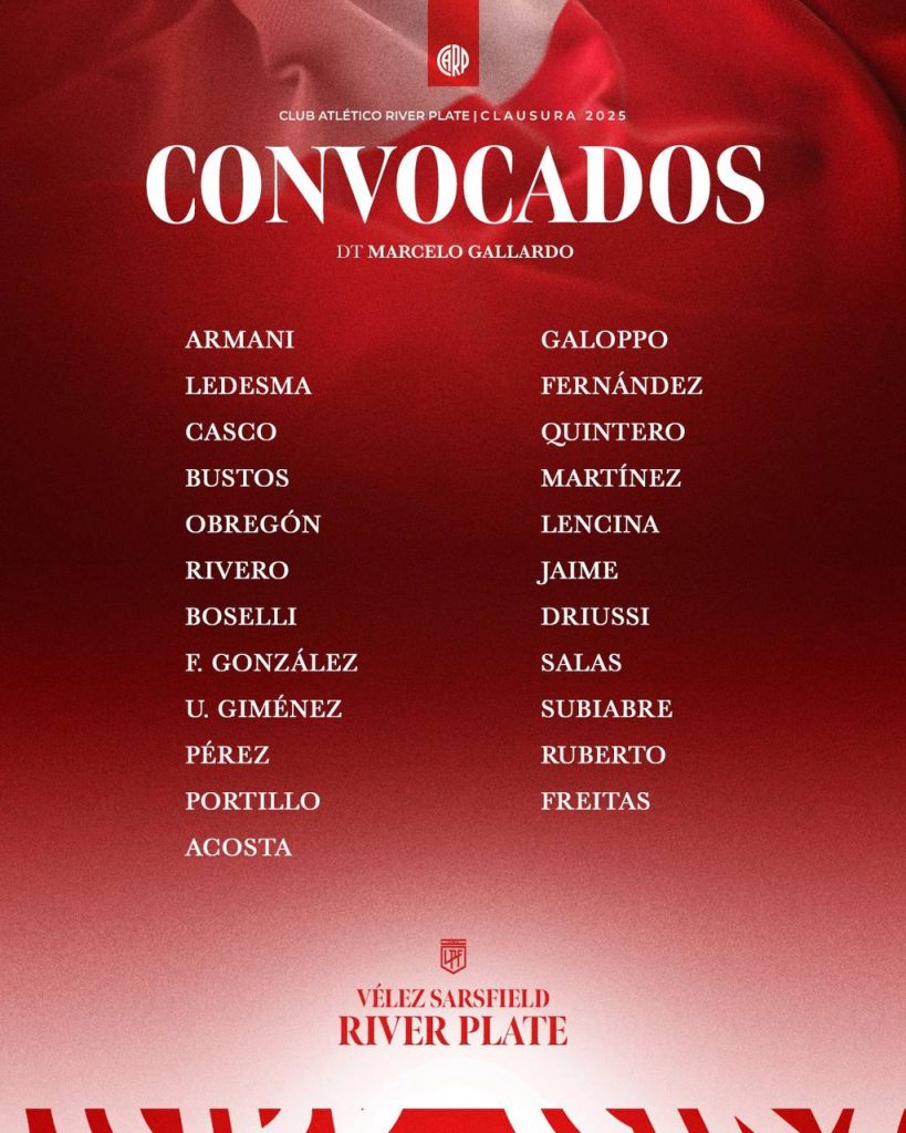 River convocados vs Vélez