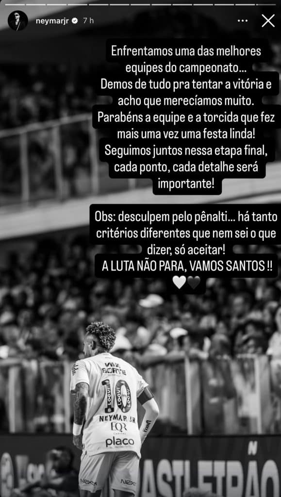 Neymar pede desculpas por pênalti cometido contra o Mirassol - Reprodução