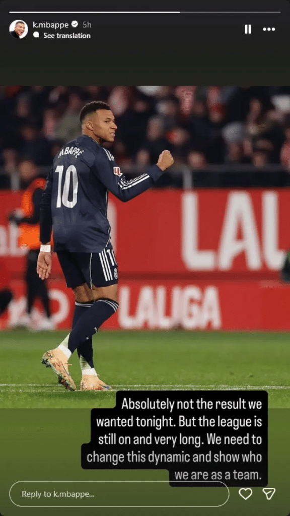 Mbappé cobra companheiros de Real Madrid após empate com o Girona