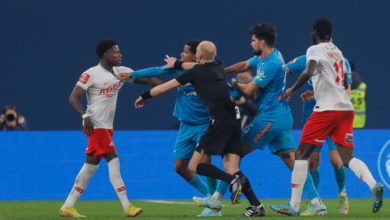 اشتباكات عنيفة بين لاعبي زينيت وسبارتاك في كأس روسيا