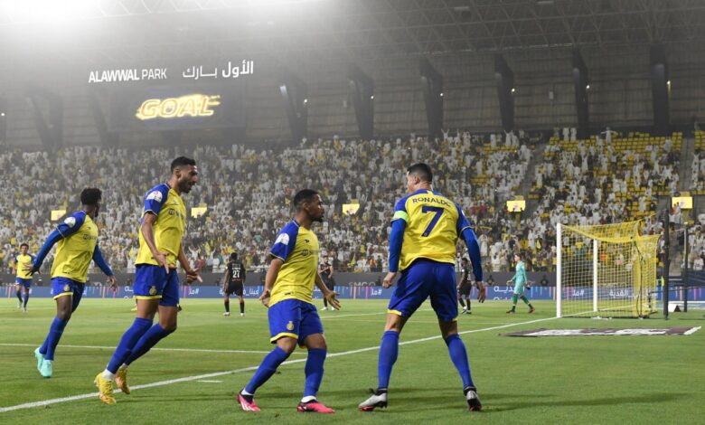 كريستيانو رونالدو يحتفل بعد هدفه مع النصر ضد الرائد (المصدر:Gettyimages)