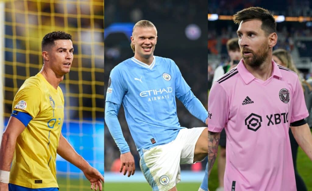 إرلينج هالاند - ليونيل ميسي - كريستيانو رونالدو(المصدر:Gettyimages)