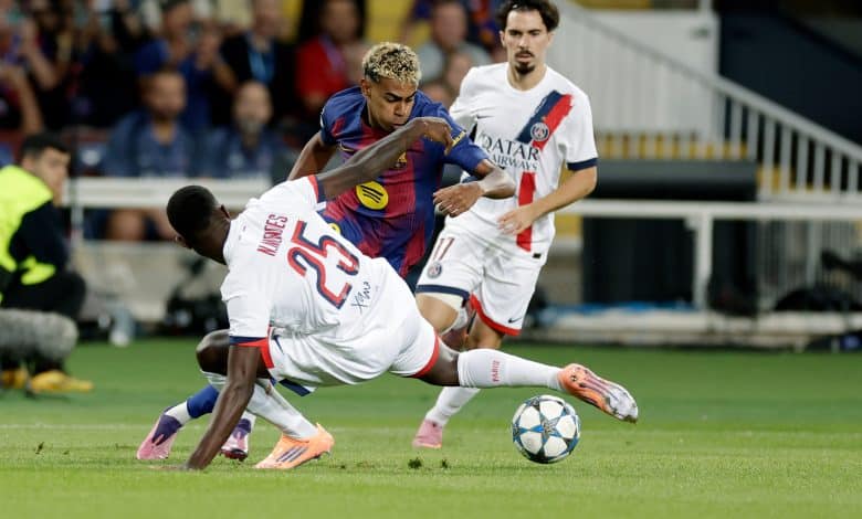 نونو مينديز - لامين يامال - باريس سان جيرمان ضد برشلونة (المصدر:Gettyimages)