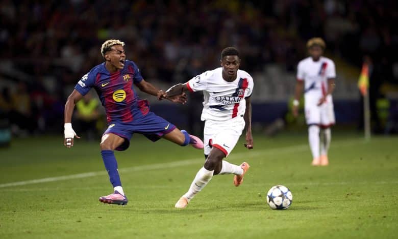 نونو مينديز - لامين يامال - باريس سان جيرمان ضد برشلونة (المصدر:Gettyimages)