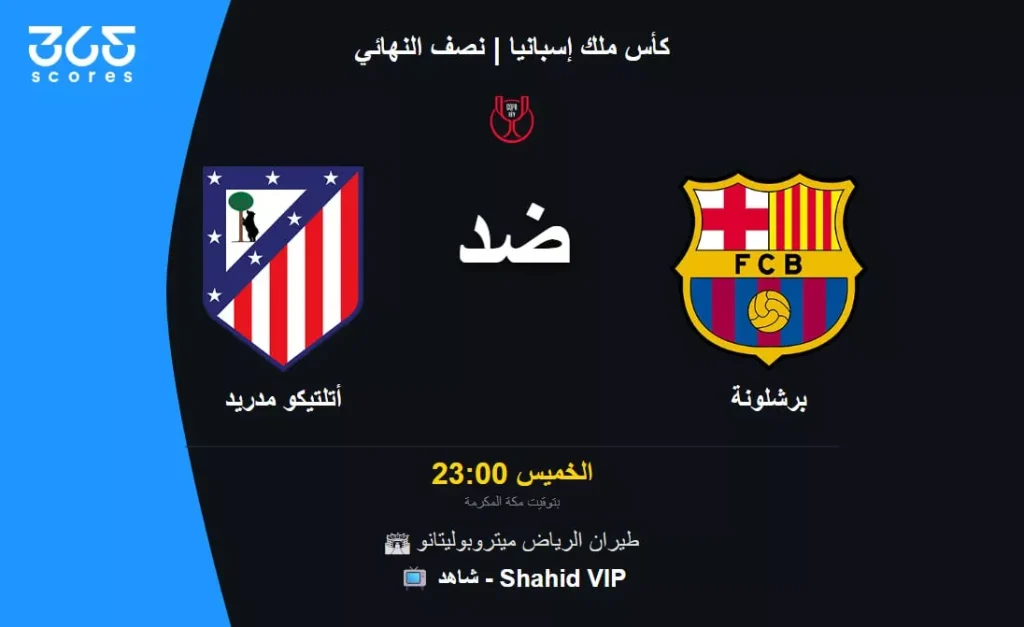 ما القناة الناقلة لمباراة برشلونة ضد أتلتيكو مدريد وأين تشاهد مباريات كأس ملك إسبانيا؟