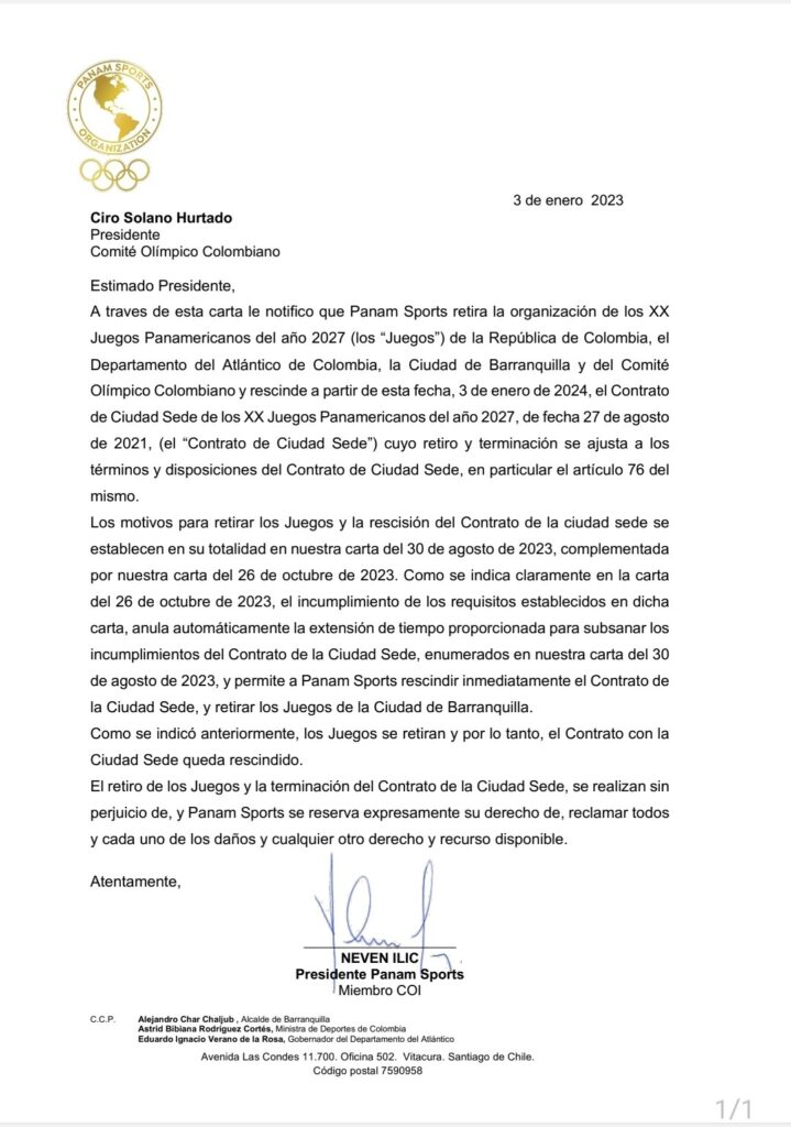 Comunicado PanamSports Barranquilla 2027
