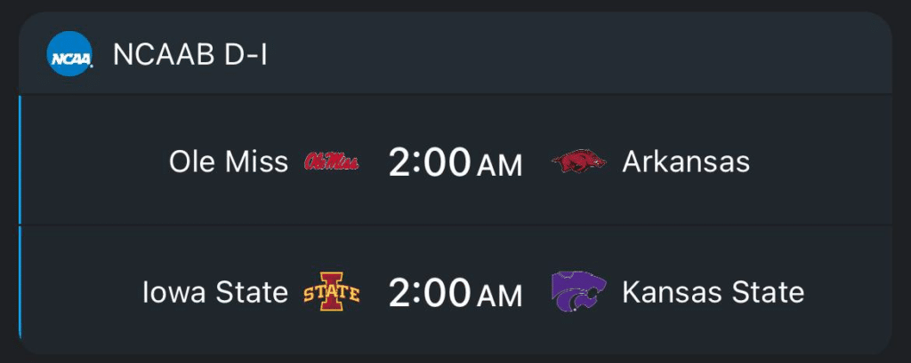 Partidos de la NCAAAB D-1: