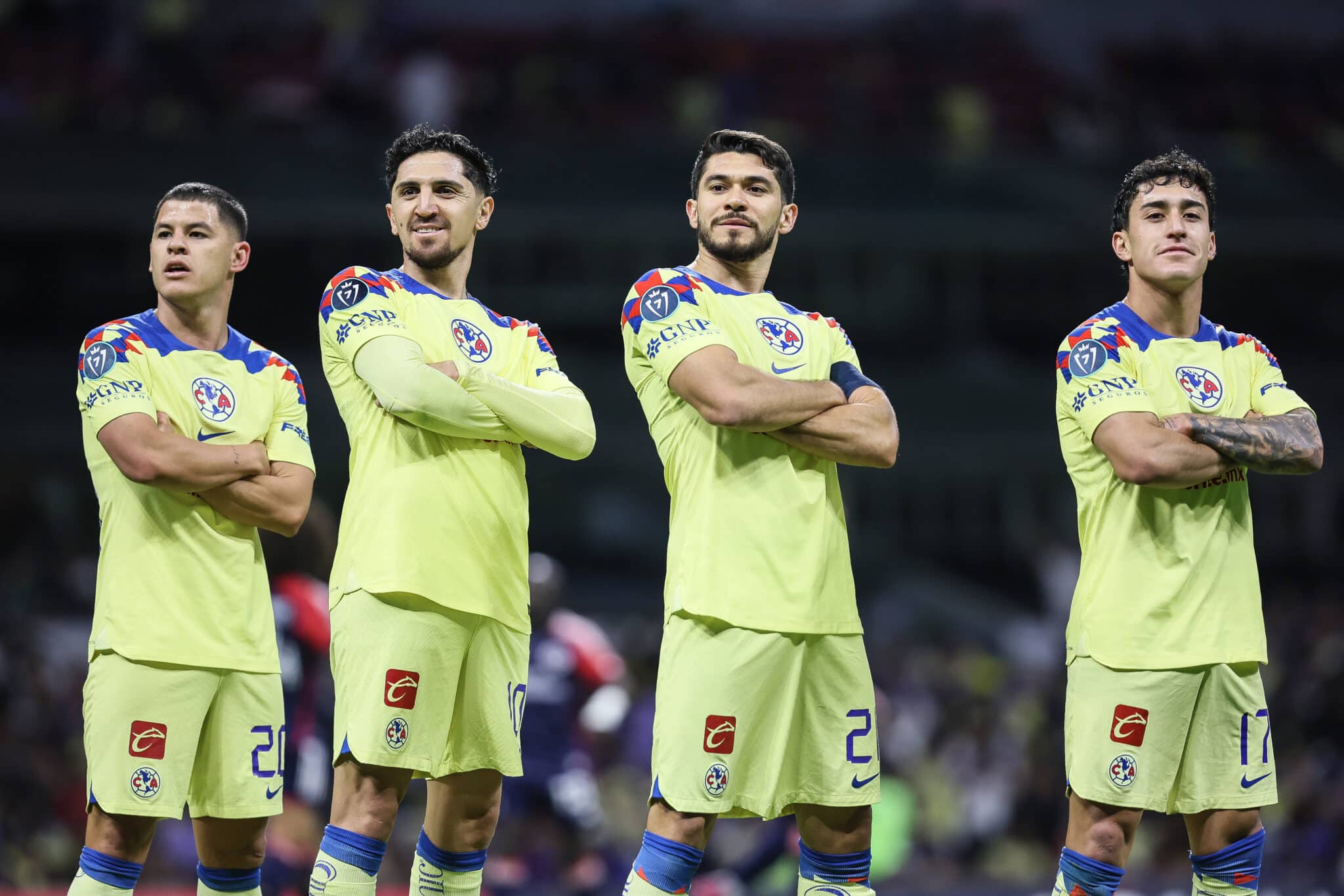 Henry Martin, Diego Valdés, Alejandor Zendejas, festejan una anotación de América. América vs Chivas Cruz Azul vs América Monterrey vs América final liga mx clausura 2024 bicampeonato San Luis vs América Juárez vs América Chelsea vs América