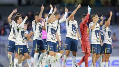 Jugadores de Pumas festejan su victoria ante Pachuca en el Apertura 2024 de a Liga MX jugado en el Estadio Olímpico Universitario Pumas vs Austin Monterrey vs Pumas Atlas vs Pumas