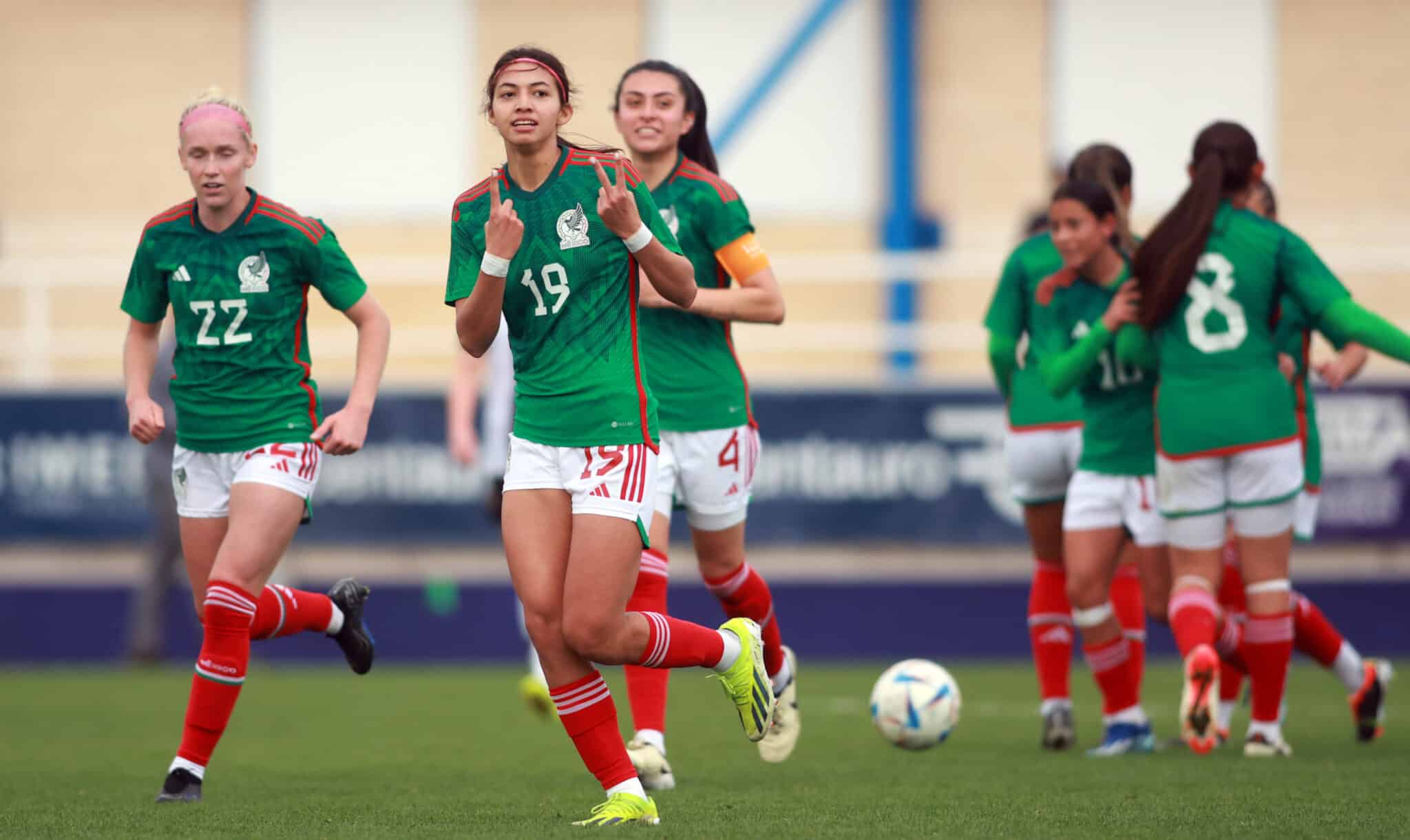 Angelique Montserrat celebra su gol en el partido de Mexico v Alemania, Femenil Sub-20, amistoso del 25 de febrero de 2024 Camerún vs México