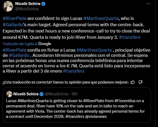 Martínez Quarta se acerca a River
