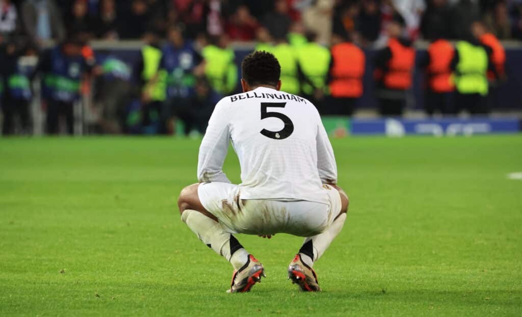 Brest vs Real Madrid: Jude Bellingham sigue demostrando que es uno de los mejores volantes del mundo, siendo un todoterreno en ese mediocampo merengue.(Photo by Xavier Laine/Getty Images)