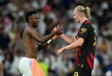 haaland y vinicius en real madrid vs manchester city