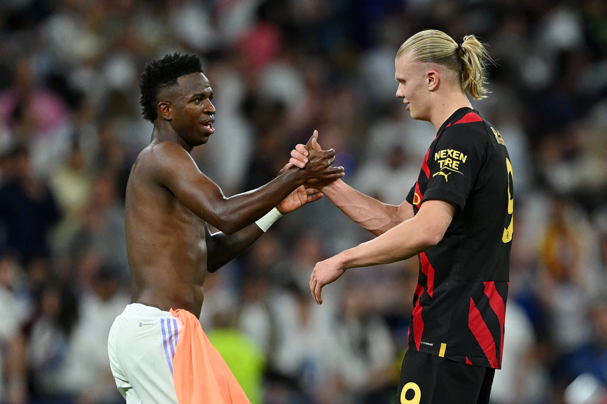 haaland y vinicius en real madrid vs manchester city