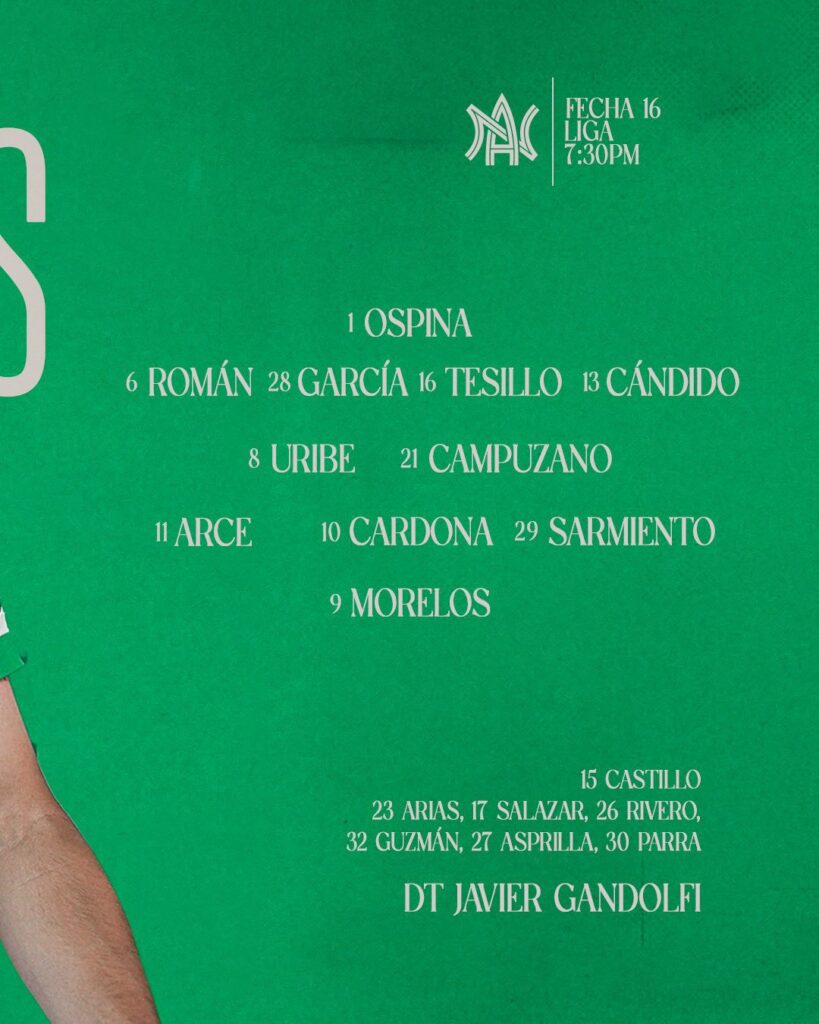 Este es el XI de Atlético Nacional hoy vs Pasto. 