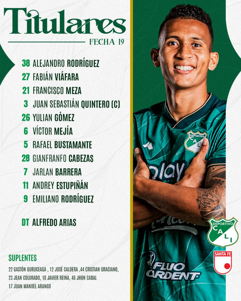 Nómina confirmada de Deportivo Cali hoy.