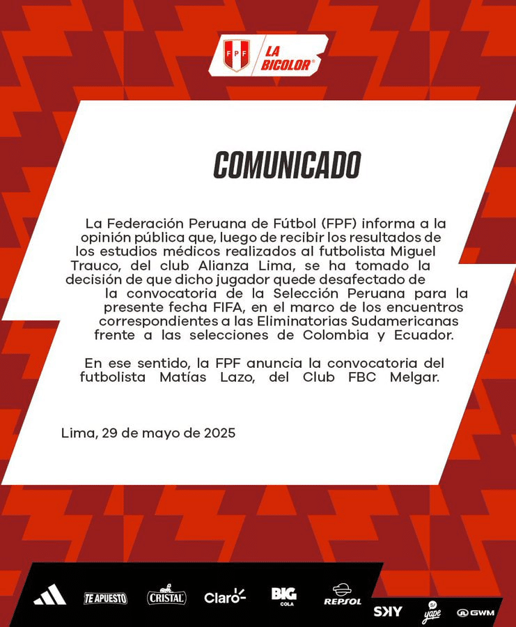 comunicado seleccion peruana