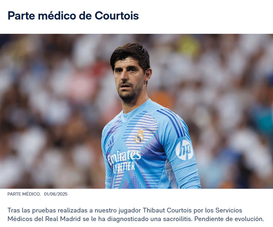 Este fue el comunicado que lanzó el Real Madrid sobre la situación de su arquero. 