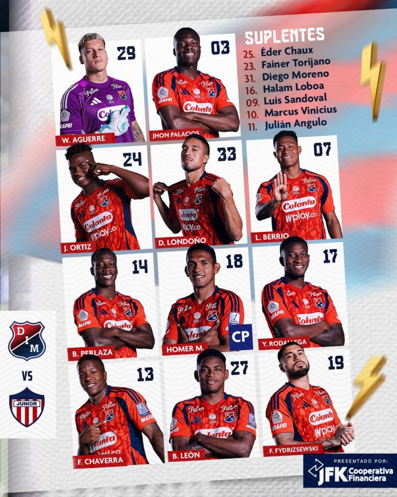 El XI de Independiente Medellín hoy vs Junior. 
