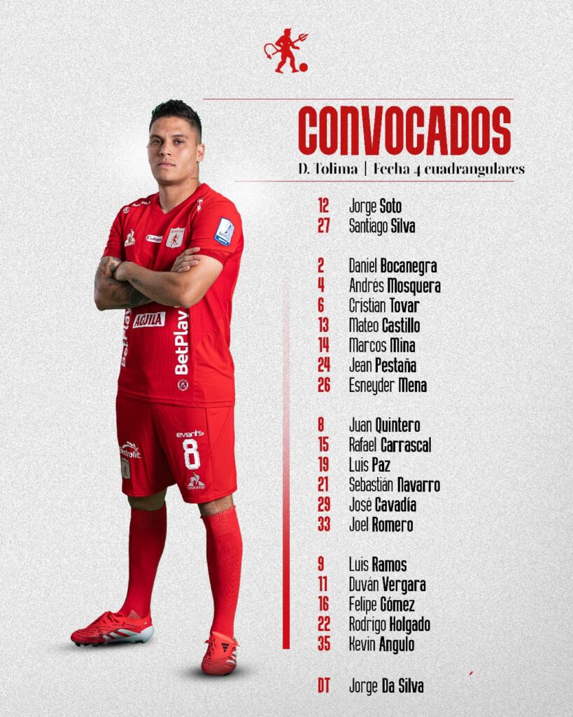 Los convocados de América de Cali vs Deportes Tolima. 