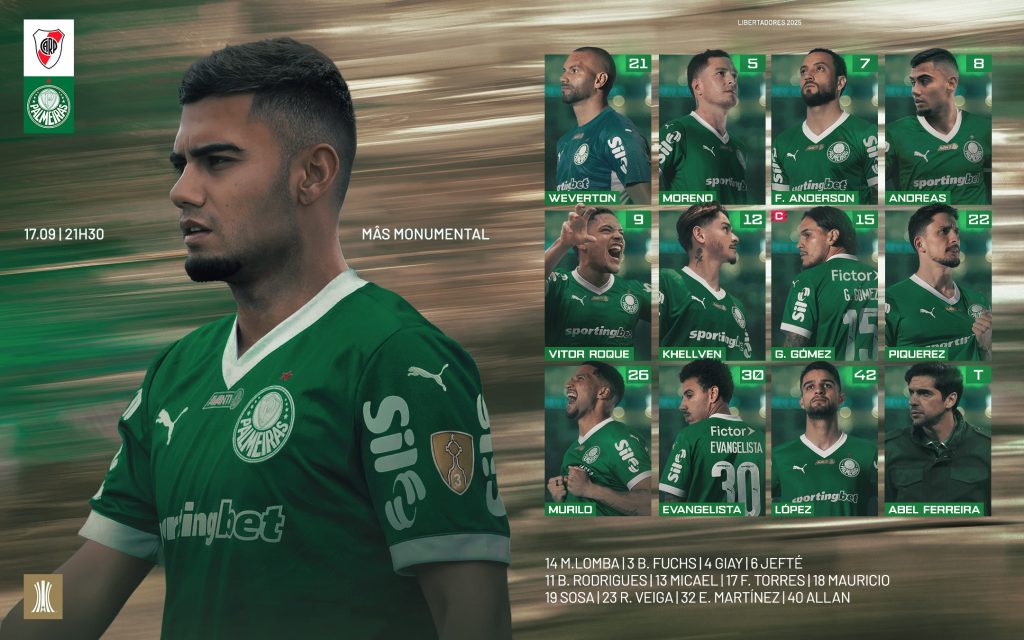 Palmeiras hoy: formación confirmada ante River por Copa Libertadores.