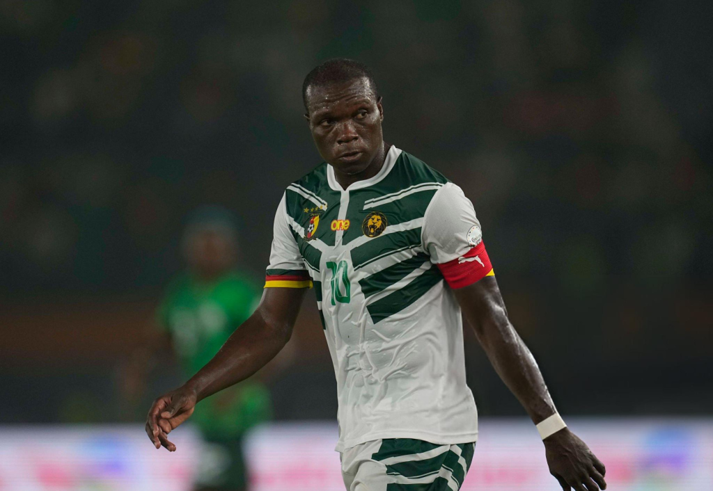 Vincent Aboubakar con playera visitante con Camerún en 2024