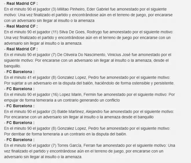 El informe que presentó el arbitro post partido entre Real Madrid vs Barcelona. 