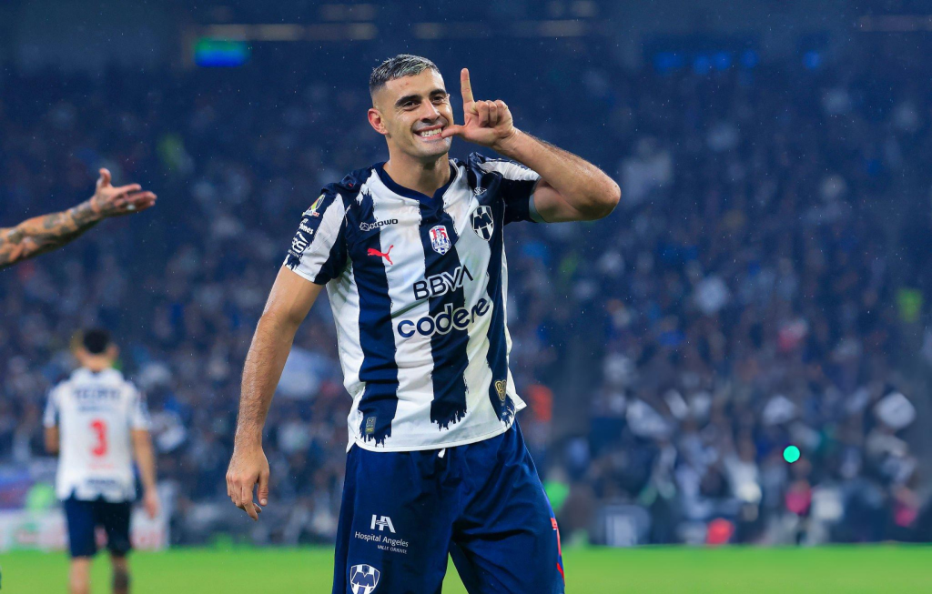 MONTERREY, MEXICO - DECEMBER 3: German Berterame of Monterrey celebrates after scoring the team's first goal during the semifinals first leg match between Monterrey and Toluca as part of the Torneo Apertura 2025 Liga MX at BBVA Stadium on December 3, 2025 in Monterrey, Mexico.