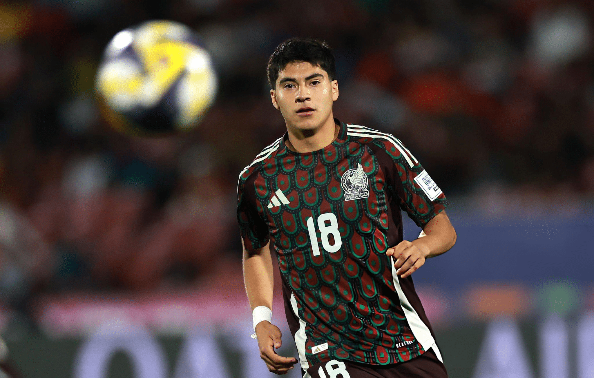 SANTIAGO, CHILE - SEPTEMBER 28: Obed Vargas of Mexico looks on during the FIFA U-20 World Cup Chile 2025 Group C match between Brazil and Mexico at Estadio Nacional Julio Martínez Prádanos on September 28, 2025 in Santiago, Chile. (Photo by Buda Mendes - FIFA/FIFA via Getty Images)