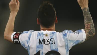 RIO DE JANEIRO, BRAZIL - JUNE 14: Lionel Messi of Argentina celebrates after scoring the first goal of his team during a Group A match between Argentina and Chile at Estadio Olímpico Nilton Santos as part of Copa America Brazil 2021 on June 14, 2021 in Rio de Janeiro, Brazil.