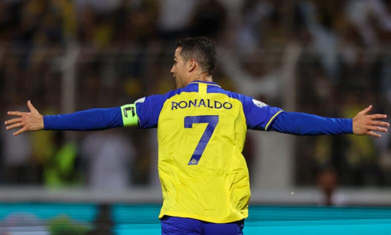 Nassr's Portuguese forward Cristiano Ronaldo celebrates scoring his team's fourth goal