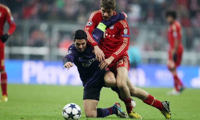Mikel Arteta as a player for Arsenal against Bayern Munich