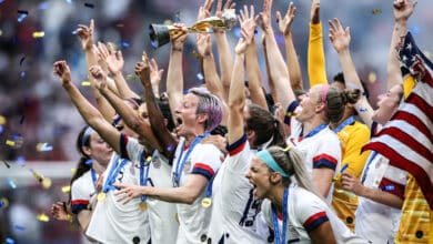 U.S. Women's Soccer Team celebrating its victory.