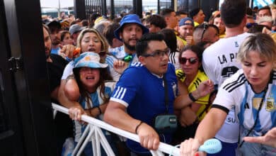 MIAMI GARDENS, FLORIDA - JULY 14: Large crowds of fans try to enter the stadium amid disturbances prior to the CONMEBOL Copa America 2024 Final match between Argentina and Colombia at Hard Rock Stadium on July 14, 2024 in Miami Gardens, Florida.