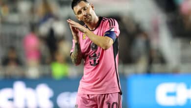 Inter Miami's Argentine forward #10 Lionel Messi celebrates his first goal during the Major League Soccer (MLS) regular season football match between Inter Miami and Philadelphia Union