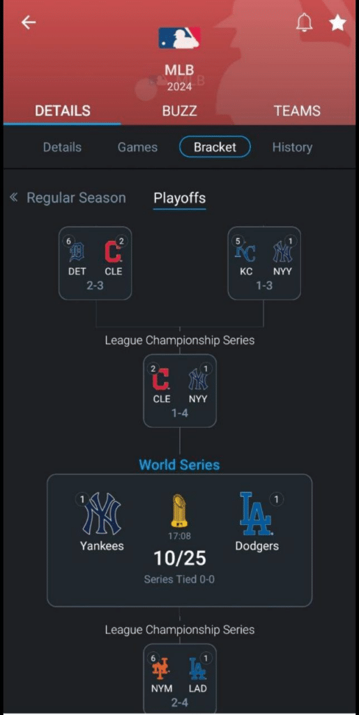 365Scores' MLB Playoffs Bracket