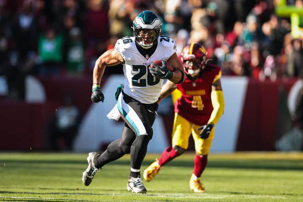Saquon Barkley of the Philadelphia Eagles carries the ball