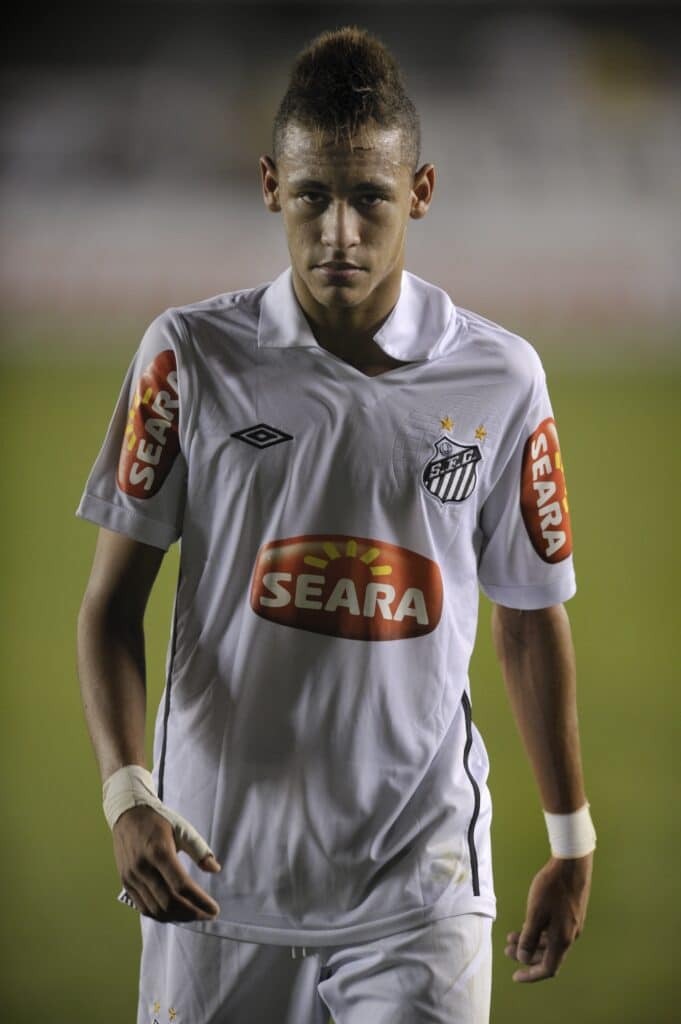 Football star Neymar, of Santos FC, reacts at the end of their Brazilian Championship football match against Corinthians held at Vila Belmiro stadium, in Santos, some 60 kilometers south of Sao Paulo, Brazil, on September 22, 2010. Corinthians defeated Santos FC by 3-2.