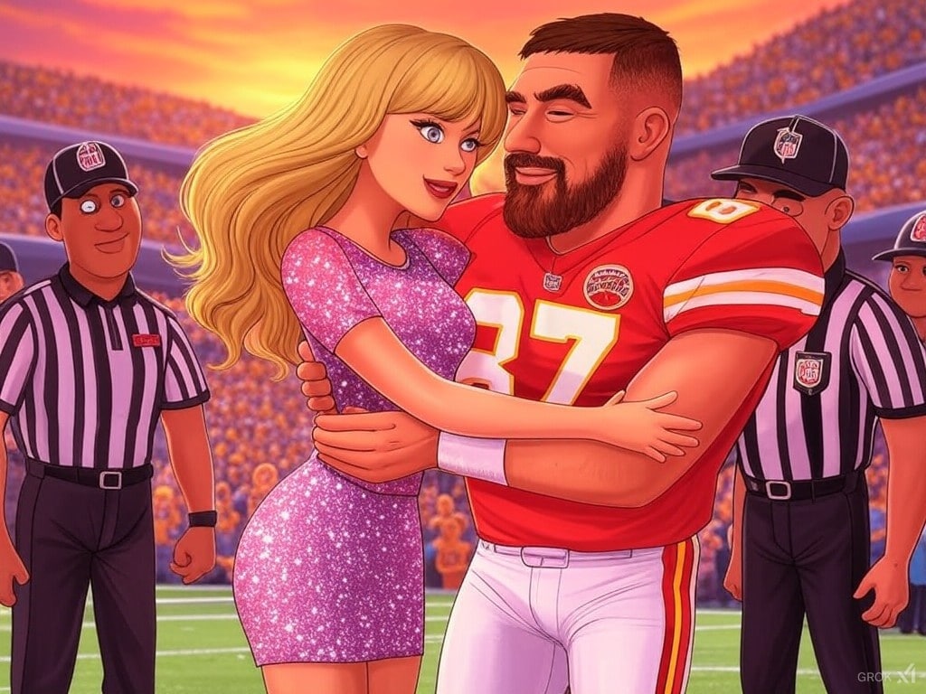 Taylor Swift and Travis Kelce With Chiefs referees.