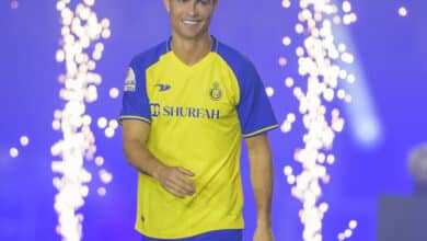 Cristiano Ronaldo smiles as he is unveiled as an Al Nassr player at Mrsool Park Stadium