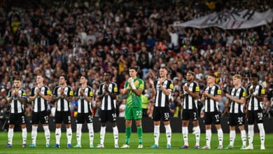 Newcastle United Players line up for a minutes applause for the passing of Sven Goran Eriksson during the Carabao Cup Second Round match