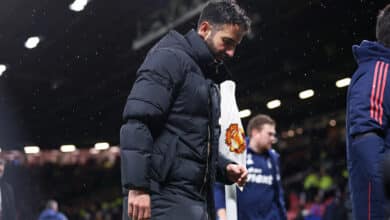 Ruben Amorim the manager of Manchester United looks dejected after the Premier League match between Manchester United FC and Nottingham Forest FC at Old Trafford on December 07, 2024 in Manchester, England.