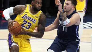 LeBron James #23 and Luka Doncic #77 are now teammates on the Los Angeles Lakers