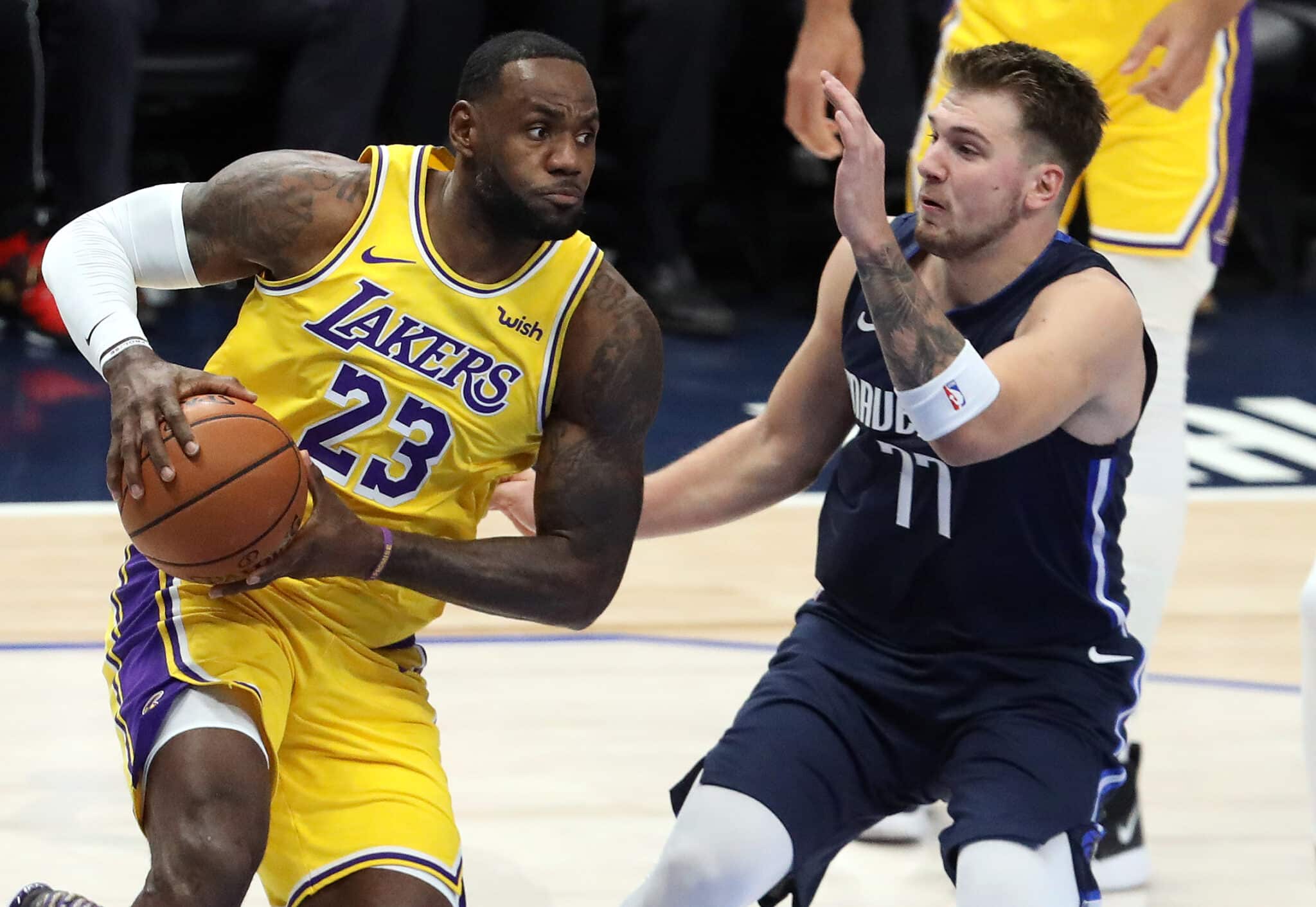 LeBron James #23 and Luka Doncic #77 are now teammates on the Los Angeles Lakers