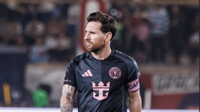 Lionel Messi of Inter Miami walks in the field during a friendly game between Universitario and Inter Miami at Estadio Monumental U Marathon on January 29, 2025 in Lima, Peru.