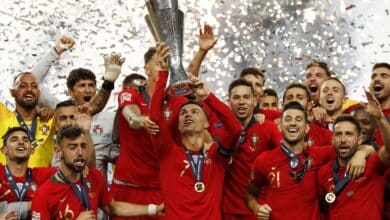 Portugal with the Nations League trophy with the Nations League trophy during the UEFA Nations League final match between Portugal and The Netherlands