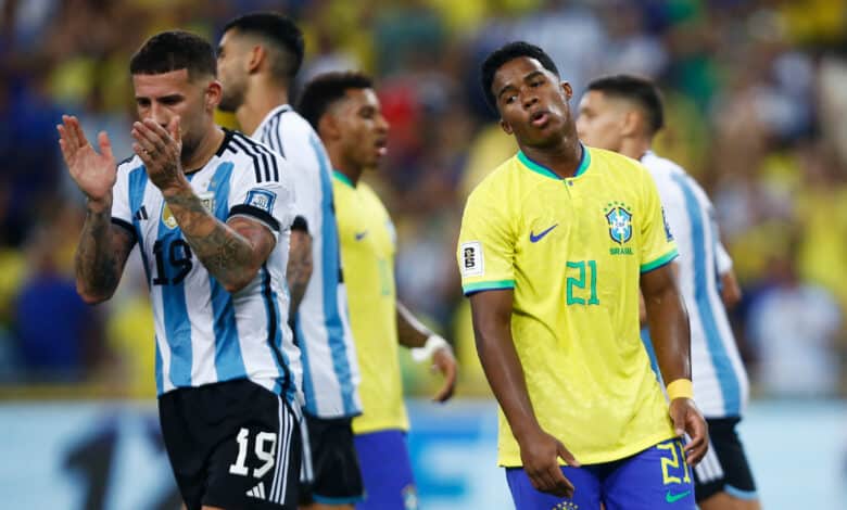 Endrick of Brazil reacts during a FIFA World Cup 2026 Qualifier match between Brazil and Argentina at Maracana Stadium