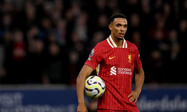 Trent Alexander-Arnold of Liverpool during the Premier League match between Wolverhampton Wanderers FC and Liverpool FC at Molineux on September 28, 2024 in Wolverhampton, England.