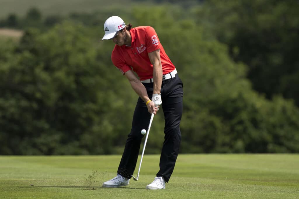 NEWPORT, WALES - JULY 04: Gareth Bale takes a shot during the annual Celebrity Cup golf tournament at Celtic Manor Resort on July 4, 2015 in Newport, Wales. The Celebrity Cup sees celebrities from England, Wales, Ireland and Scotland competing against each other.